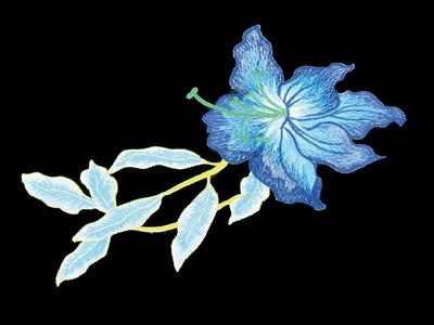 EMBROIDERED FLOWER MOTIF BLUE ON GREEN